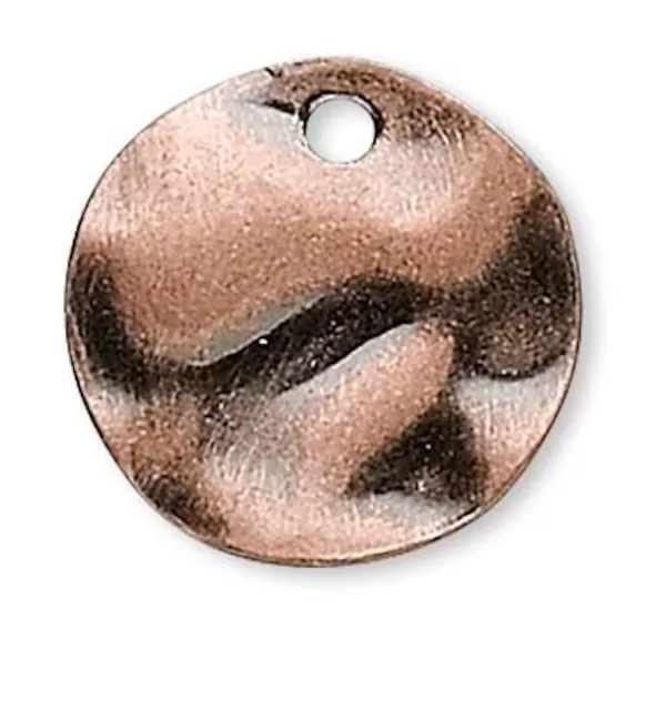 Drop, Charm, 50 Antiqued Copper 10mm Hammered Round Disc Coin Charms