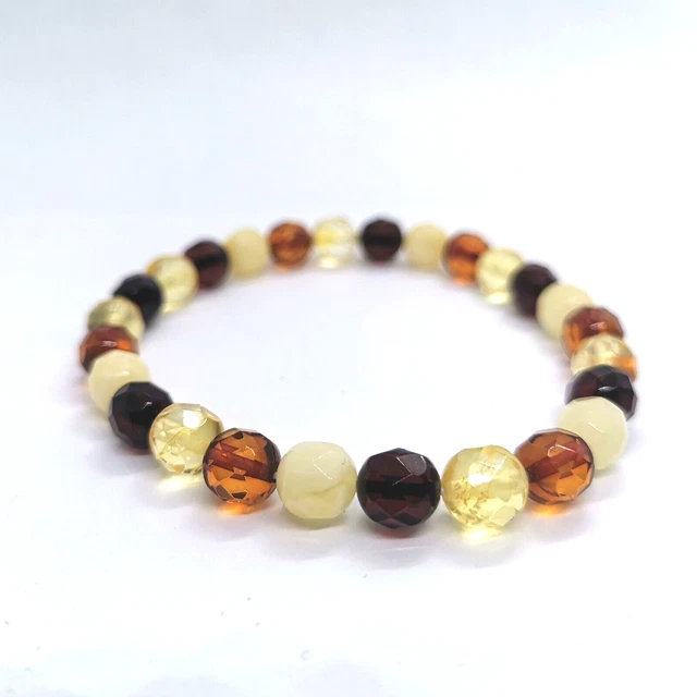 Cadeau de bracelet de perles d'ambre naturel multicolore à facettes pour...