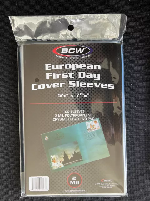 Pack of 100 Sleeves BCW European First Day Cover Sleeves  5 1/8 x 7 13/16