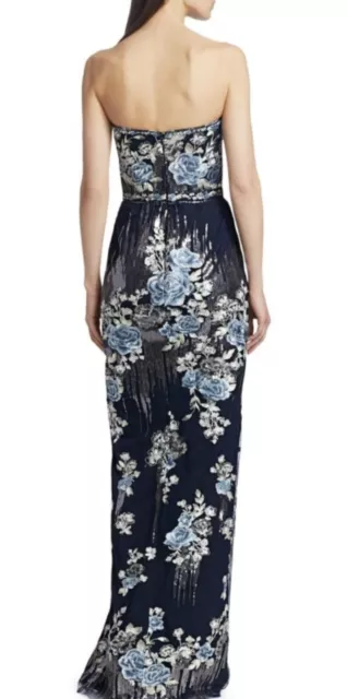 Marchesa Notte Strapless Floral Embroidered Sequin Bustier Column Gown size 16 2