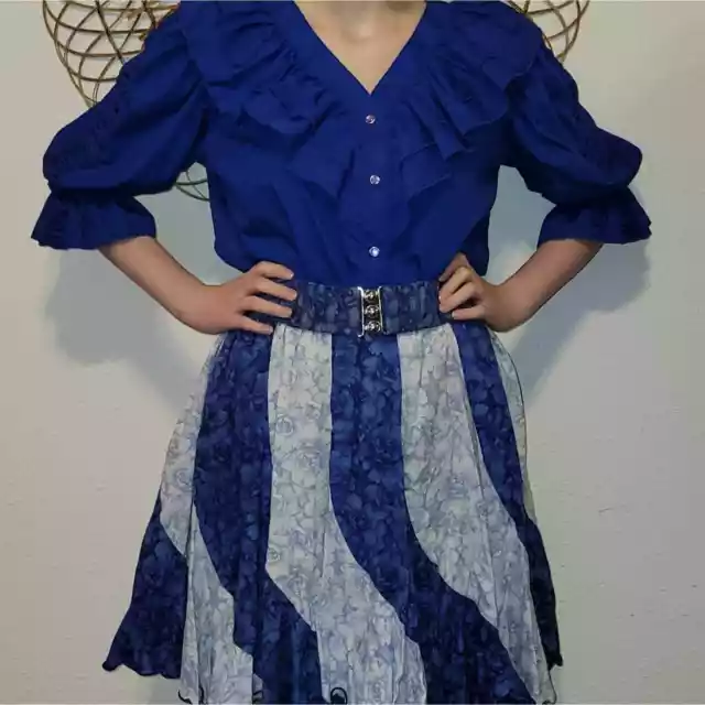 Mondiki Square Dance Clothing Blouse Top & Skirt Blue Medium