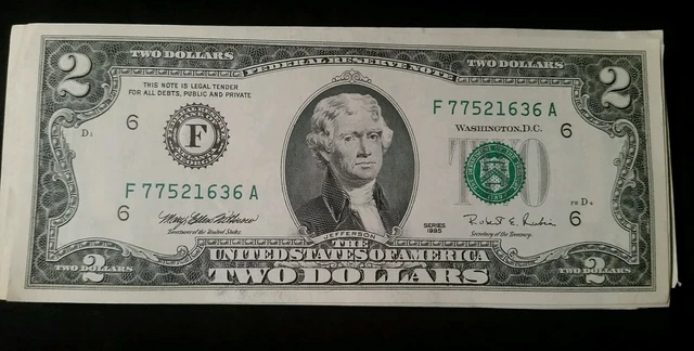 1995 ✯Lightly Circulated RARE Two Dollar Bill $2 Note Non Consecutive Lot Fancy✯