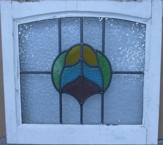 OLD ENGLISH LEADED STAINED GLASS WINDOW Cute Abstract 20.5" x 19"