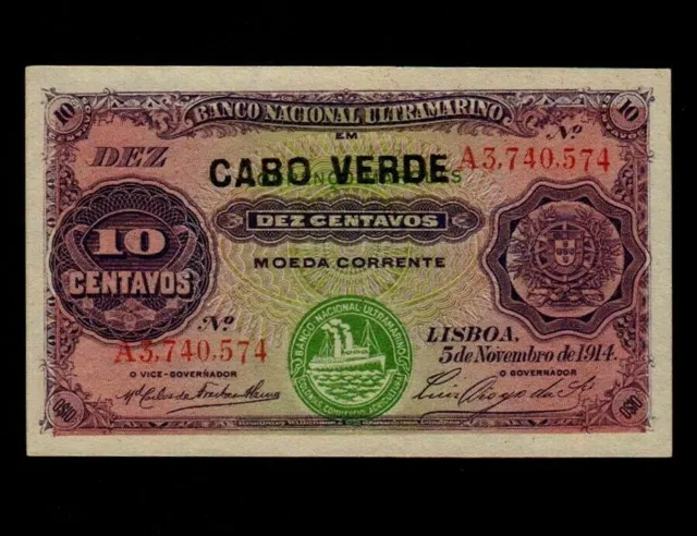 Portuguese Cape Verde:P-20,10 Centavos,1914 (1921) * AUNC *
