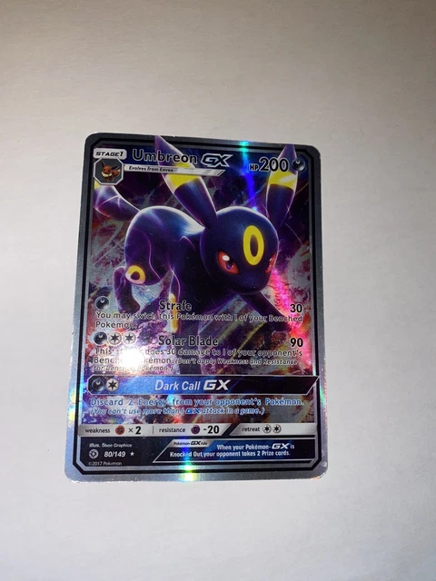 Umbreon GX 80/149 Sonne & Mond Basis Set ultra seltene Holo Pokémon Karte *neu*