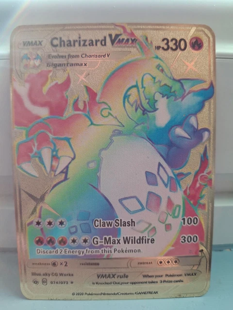 champions path rainbow charizard vmax custom gold metal pokemon card LIUHYLG Charizard VMAX Metal Card - Collector's Rare Shiny Rainbow Gold Card main image 1