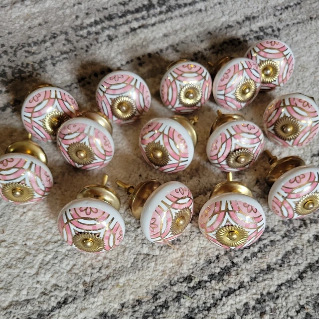 Lot of 14 colorful Ceramic Cabinet Knobs Pulls Drawer Door Handles