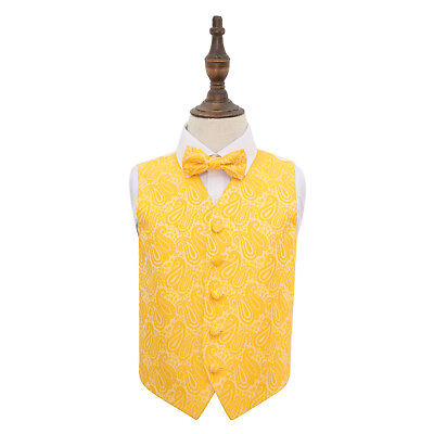 DQT Woven Floral Paisley Gold Boys Wedding Waistcoat & Bow Tie Set