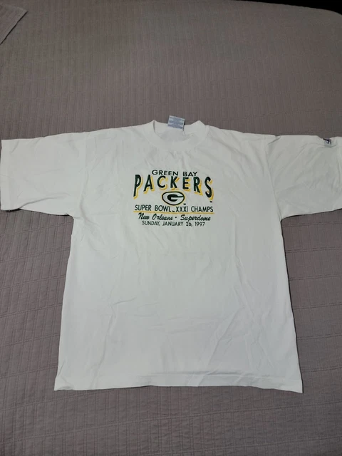 90'S Logo Seven Super Bowl XXXI NFL Green Bay Packers Print Sweatshirt, Made in USA cotton black type Vintage Second Hand