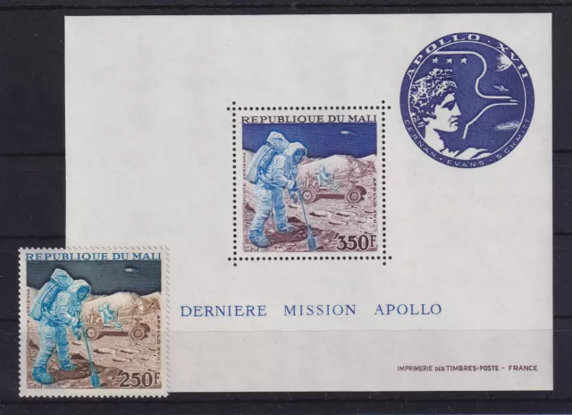 Mali 1973 Raumfahrt Apollo 17 Mi.-Nr. 380 und Block 7 ** / MNH