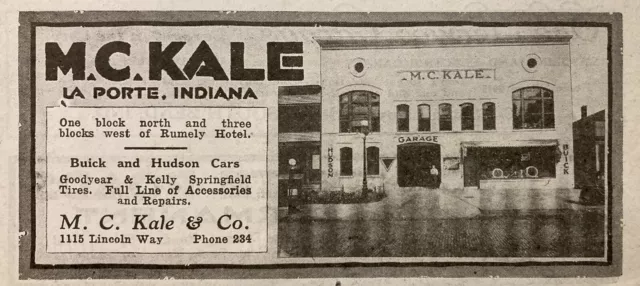 1917 Ad.(N7)~M.c. Kale Co. Lincoln Way, La Porte, Ind. Buick & Hudson Cars