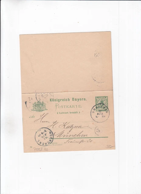DM019/ Bayern Ganzsache 58 I I / 02 DOPPELKARTE