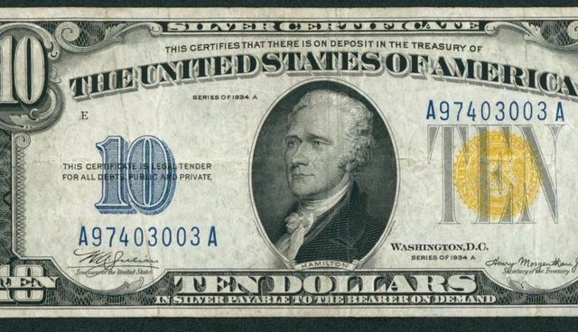 $10 1934 A (( NORTH AFRICA )) Silver Certificate DAILY CURRENCY AUCTIONS