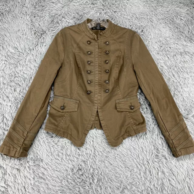 INC International Concepts Military Jacket Women's M Brown Cotton Blend Buttons