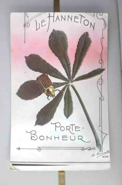 CPA Porte-bonheur LE HANNETON  insecte sur feuille " La favorite"