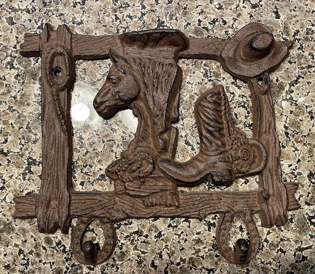 HORSE HAT BOOTS Horseshoe Hooks, Towel Coat Key Hanger, Western Cowboy Motif