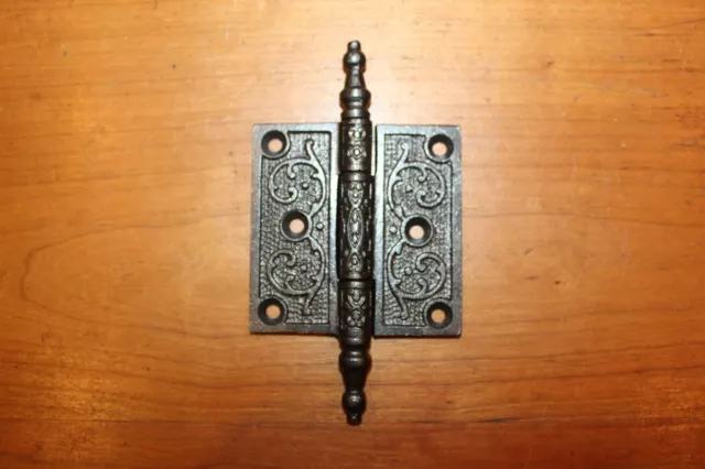 One 3" x 3" Ornate Steeple Tipped Cast Iron Victorian Eastlake Hinge E-25