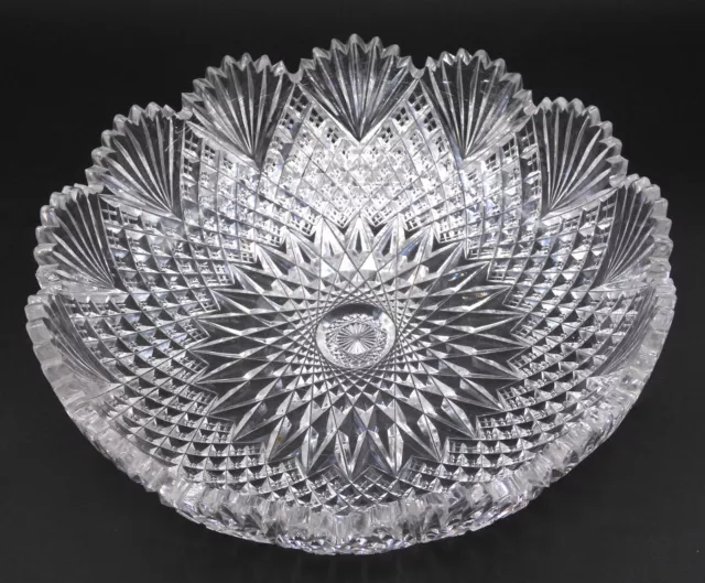 American Brilliant Period Cut Glass Low Bowl Strawberry Diamond Fan ABP 8 1/4"