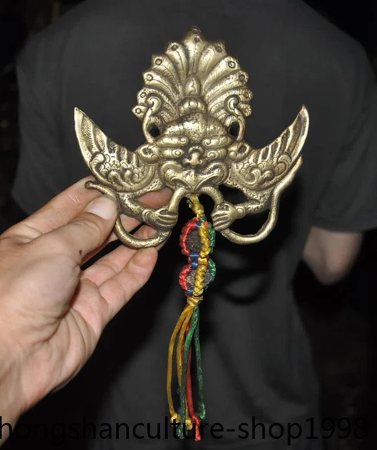 10.4" Tibet Ancient bronze Winged Garuda Bird Eagle Buddha Statue amulet pendant