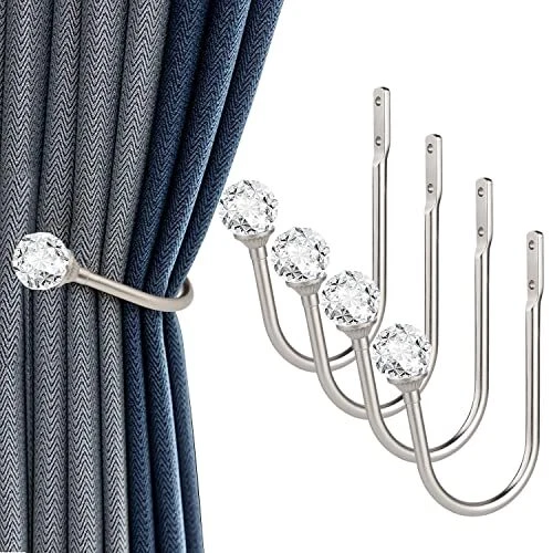 Curtain Holdbacks 4 Pcs Curtain Tiebacks Hooks For Drapes With Clear Crystal Bal