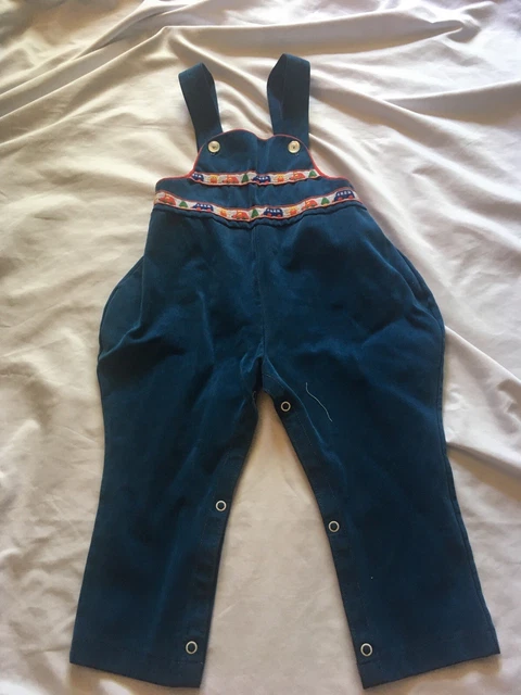 Vintage Toddler Boys Girls Blue Suede Velvet Overalls size 24 months