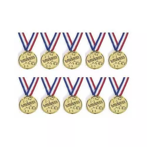 Gold Plastic Winners Medals Sports Day Party Bag Prize Awards Toys Kids Children