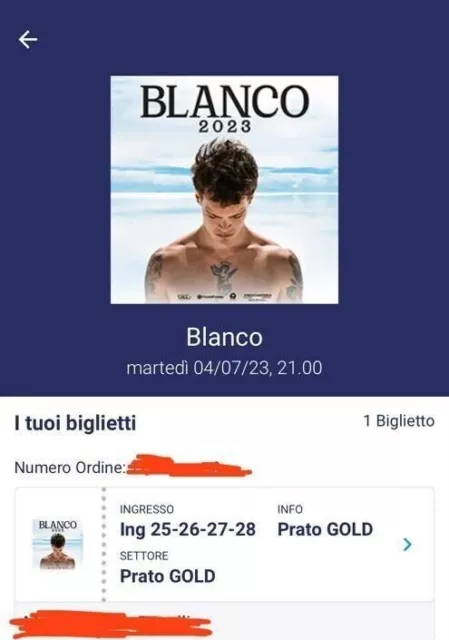 Biglietto PRATO GOLD concerto Blanco Roma Stadio Olimpico 04/07/2023 