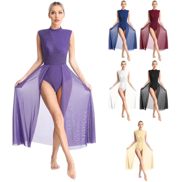 Costume donna abito da balletto sexy rumba abbigliamento da danza tulle body ballroom maglia 3