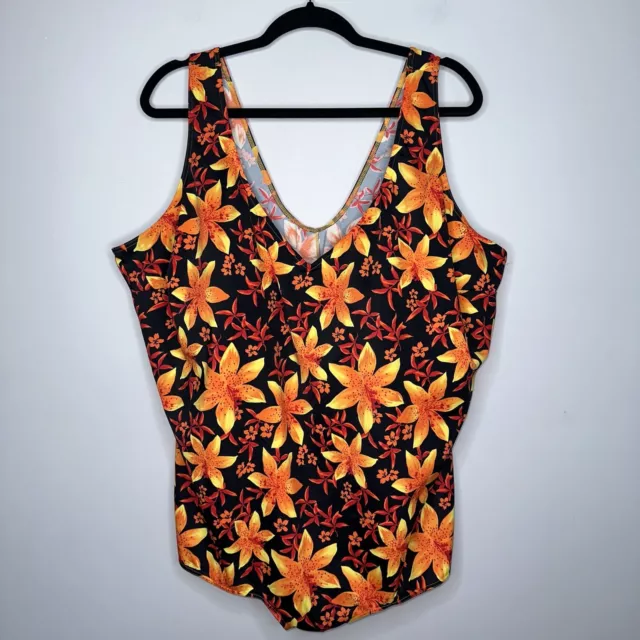 Suddenly Slim By Catalina Women’s One Piece Swimsuit Floral Orange Size 3X