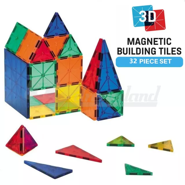 Kids Magnetic Tiles 3D Clear Colour Building Blocks Toy Construction Play 32PCS