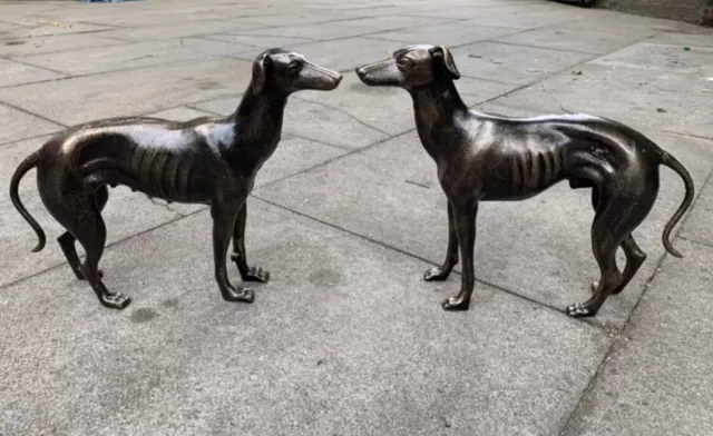 A Pair Of Greyhound Whippet Dog Cast Iron Statue Figure Ornament Sculpture NEW