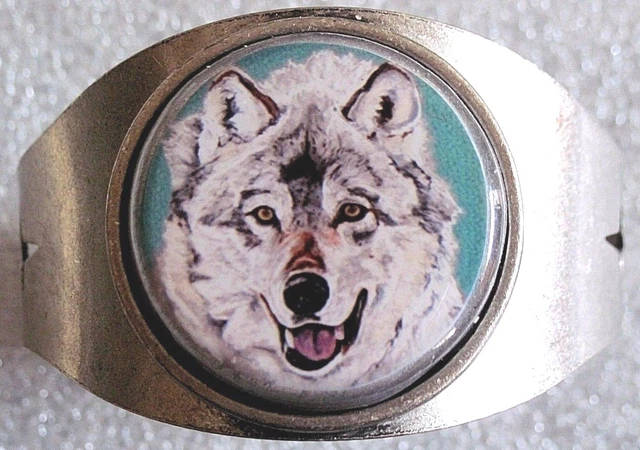 Grey Wolf Original Art Cuff Bracelet