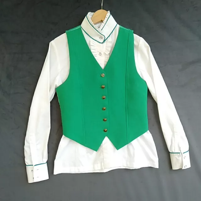 J P Designs Australia Equestrian Shirt Show Vest White Green Size 8 Horse Ride