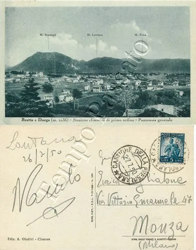 Cartolina di Bratto e Dorga (Castione della Presolana), panorama - Bergamo, 1950