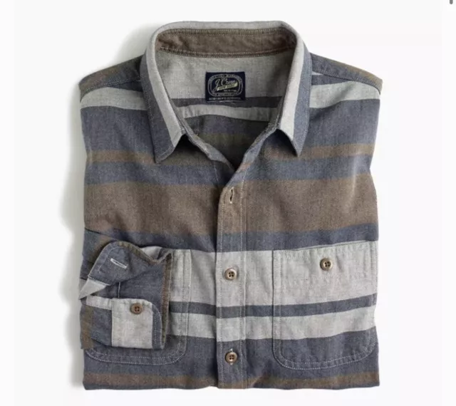 New J Crew Deck Striped Shirt Button Down Long Sleeve Concrete Blue NWT