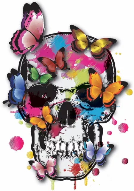 5” Butterfly Skull Sticker Rainbow Red Print Colorful Skeleton Punk