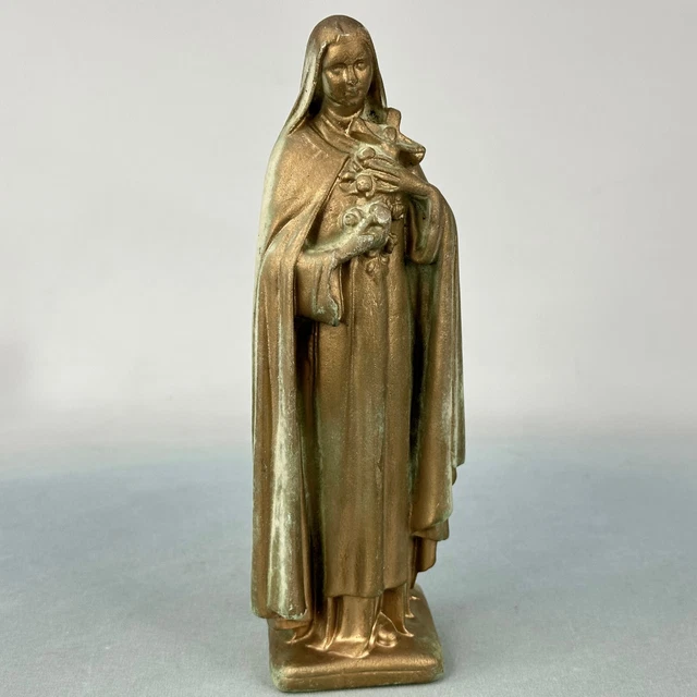 VINTAGE FRENCH RELIGIOUS St Therese of Lisieux Figurine With Metal