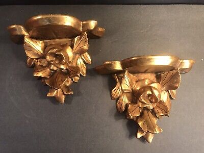 Pair of antique shelves/Bracket/Gold gilt/Italy C.1930/Wood Wall/Hand Carving