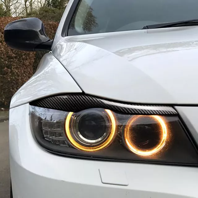 For BMW E90 E91 4DR 2005-2018 2PCS Real Carbon Fiber Head Light Eyelid Eyebrow 2