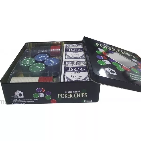 Set completo 100 Fiches Texas Hold'Em-Poker BlackJack 2 MAZZI CARTE Gioco Tavolo 3