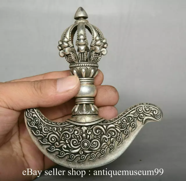 4.8" Collect Rare Old Tibet Buddhism Temple Silver Phurba Dagger Holder Faqi