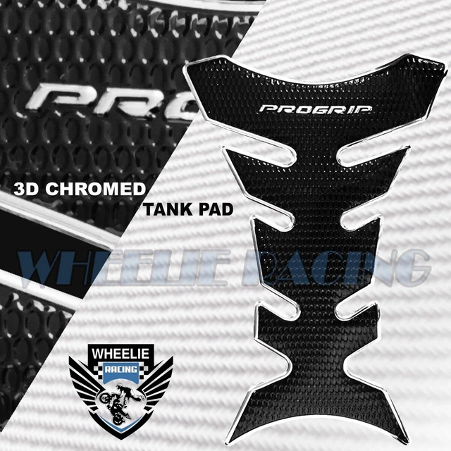 3D Fuel/Gas Tank Pad Protector Decal Pro Grip Perforated Gloss Black+Chrome Edge