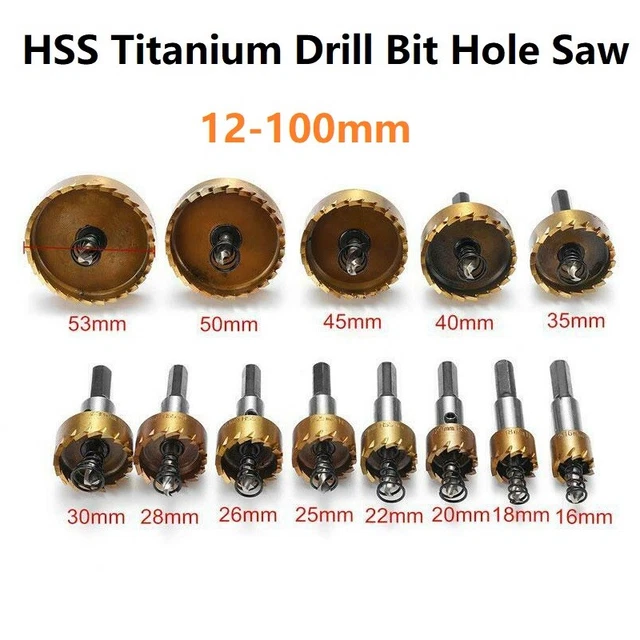 12-100mm HSS Titanium Drill Bit Hole Saw Stainless Steel Metal Alloy Drilling