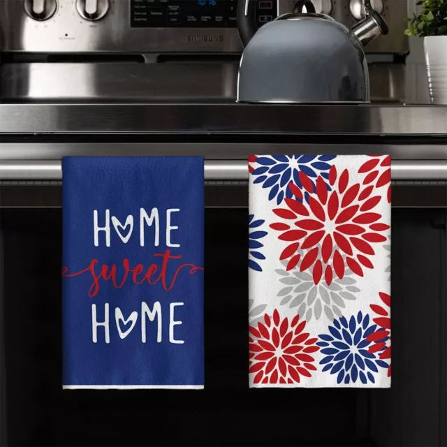 Red Blue Home Sweet Home Boho Memorial Day Kitchen Towels Dish Towels, 18X26 Inc