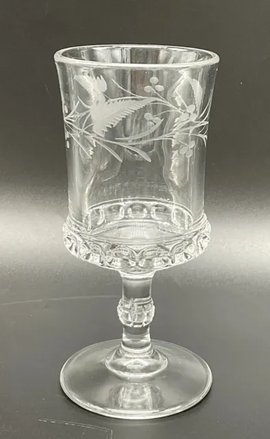 1880s EAPG Pattern Glass Ripley Dakota Baby Thumbprint  Fern Berry Water Goblet