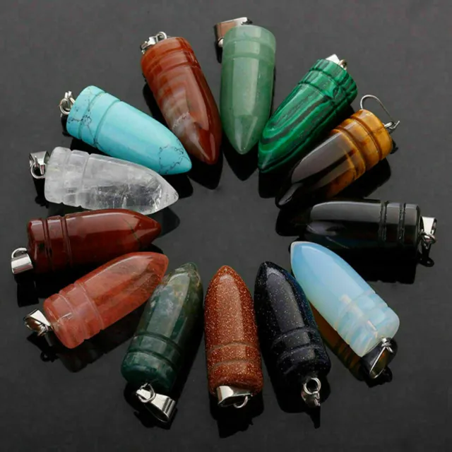20pcs hand carved bullet shape natural gemstone loose beads pendant jewelry DIY