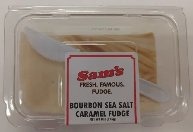 Bourbon Sea Salt Caramel Sams Fresh Famous Fudge Candy 8 oz Container