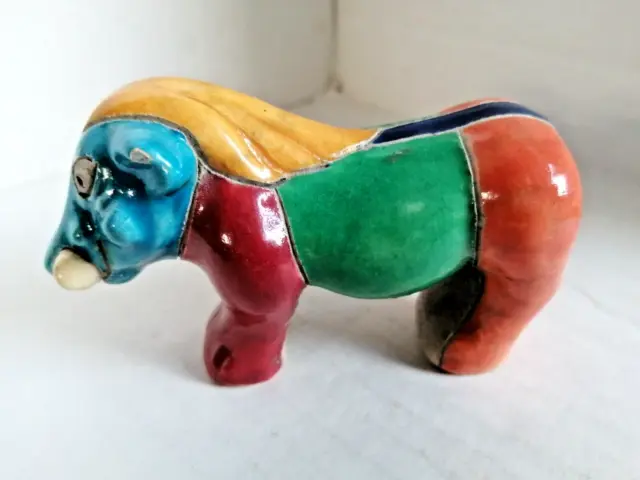 SIGNED Raku Wart Hog Art Pottery, VGC, Handcrafted, Vivid Colours, S Africa