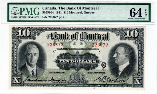 CANADA (Bank of Montreal) $10 Dollars 1931 Choice PMG UNC-64 EPQ CH-505-58-04
