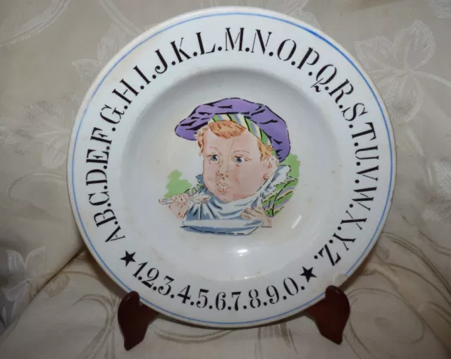 Ancienne Grande Assiette d'Enfant Parlante Instructive Faience de Sarreguemines